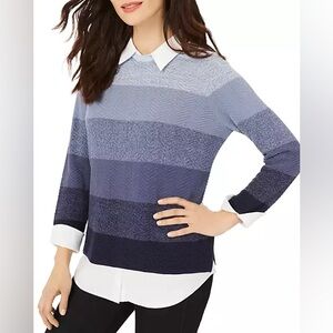 Foxcroft Sanders blue Greg Layered Look Sweater - size small